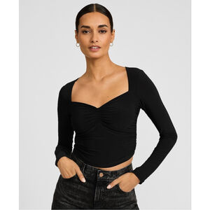 Express Black Ruched Sweetheart Neck Crop Top XL